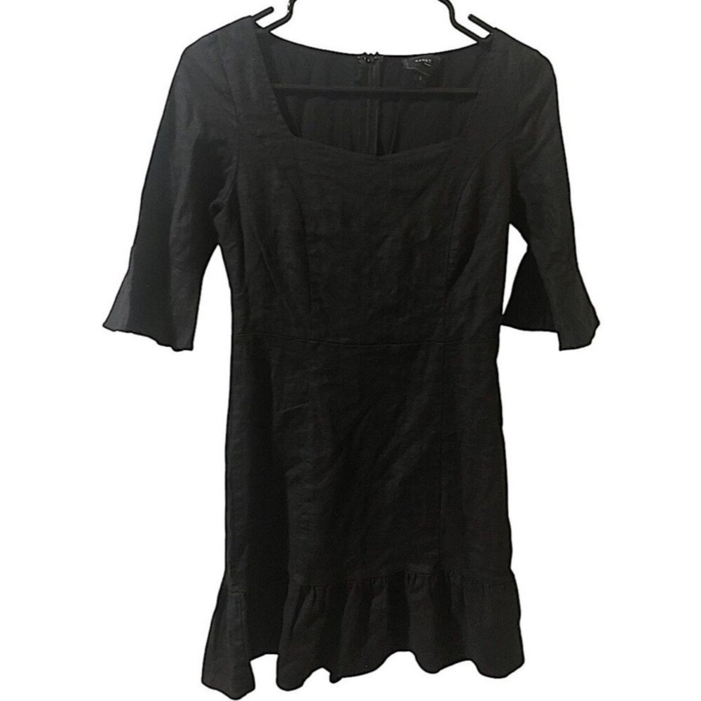 Reset by Jane Flounce Hem Mini Dress Flare Sleeve Women's Small Solid Black